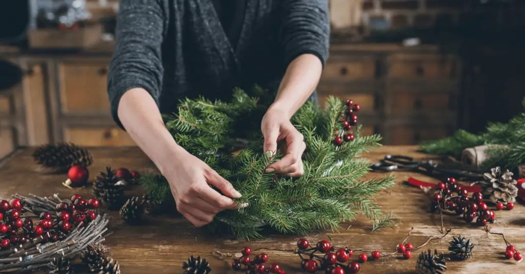 How-to-Make-a-Christmas-Wreath-Attaching-Greenery-Victorian-Christmas-Decorations