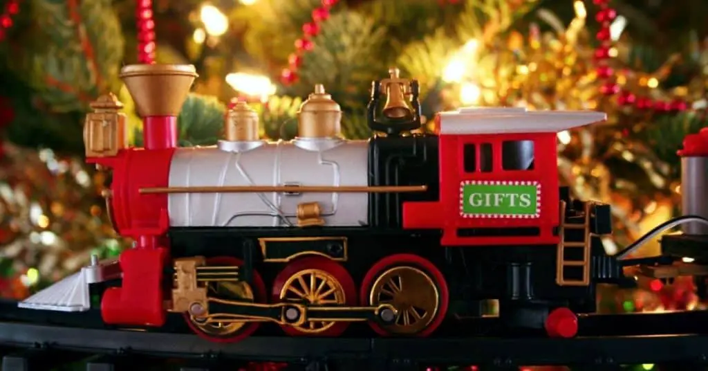Christmas Tree Train Set Carriage with Fairy Lights Behind- Christmas Train Sets Under The Tree