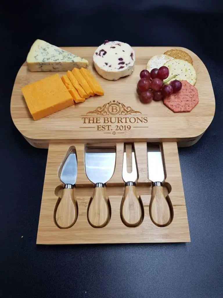 Wooden Personalised Cheese Board with cheese knives - Christmas Gift Ideas for Couples Who Have Everything