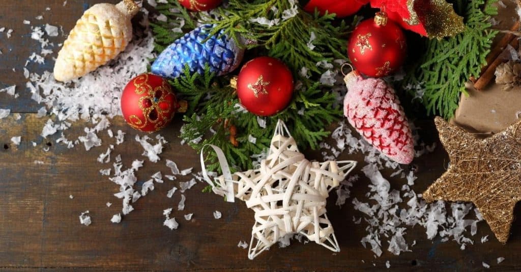 Red, White, Yellow and Blue Festive Ornaments - Farmhouse Rustic Style - Open for Christmas