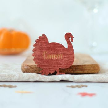 Turkey as a Place Card on a table- Why do we eat turkey for Christmas - Open for Christmas